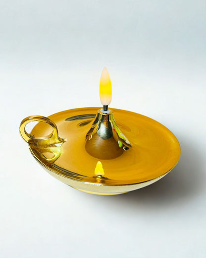 Flameless Electric Diya with Realistic Flickering Flame | Gold Finish | Perfect for Puja & Festival Decor