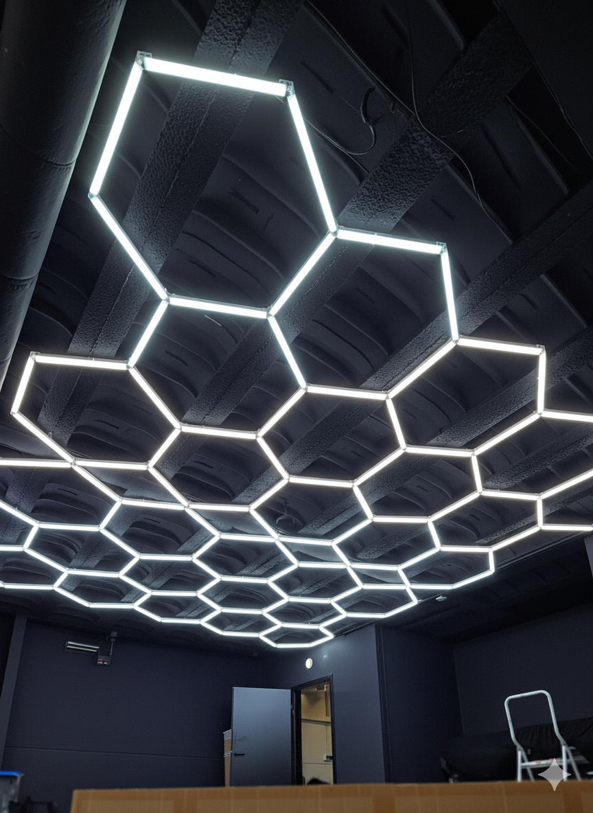 Car Garage Hexagon Honeycomb Hanging Light– 672W Powerful Design