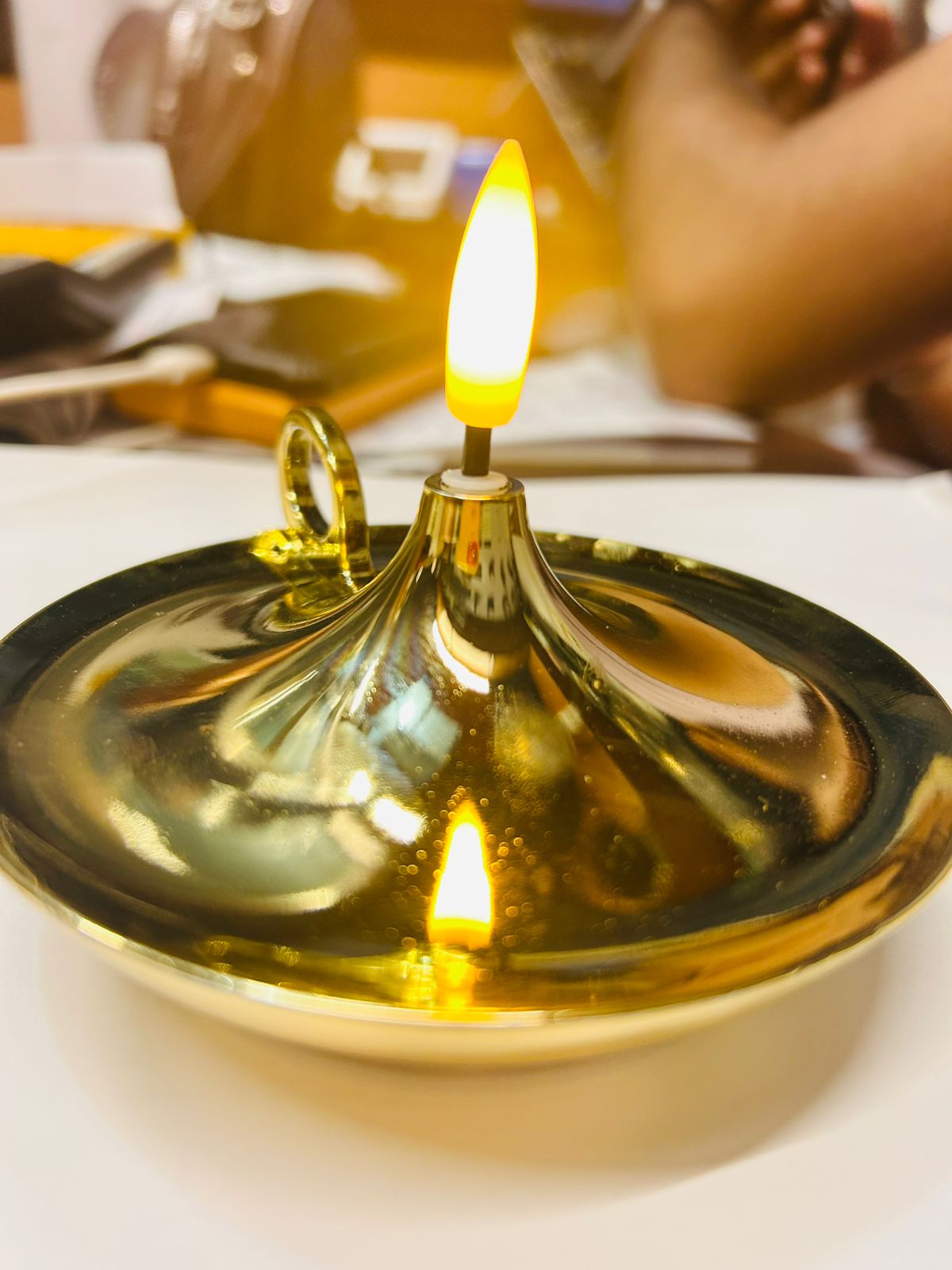 Flameless Electric Diya with Realistic Flickering Flame | Gold Finish | Perfect for Puja & Festival Decor