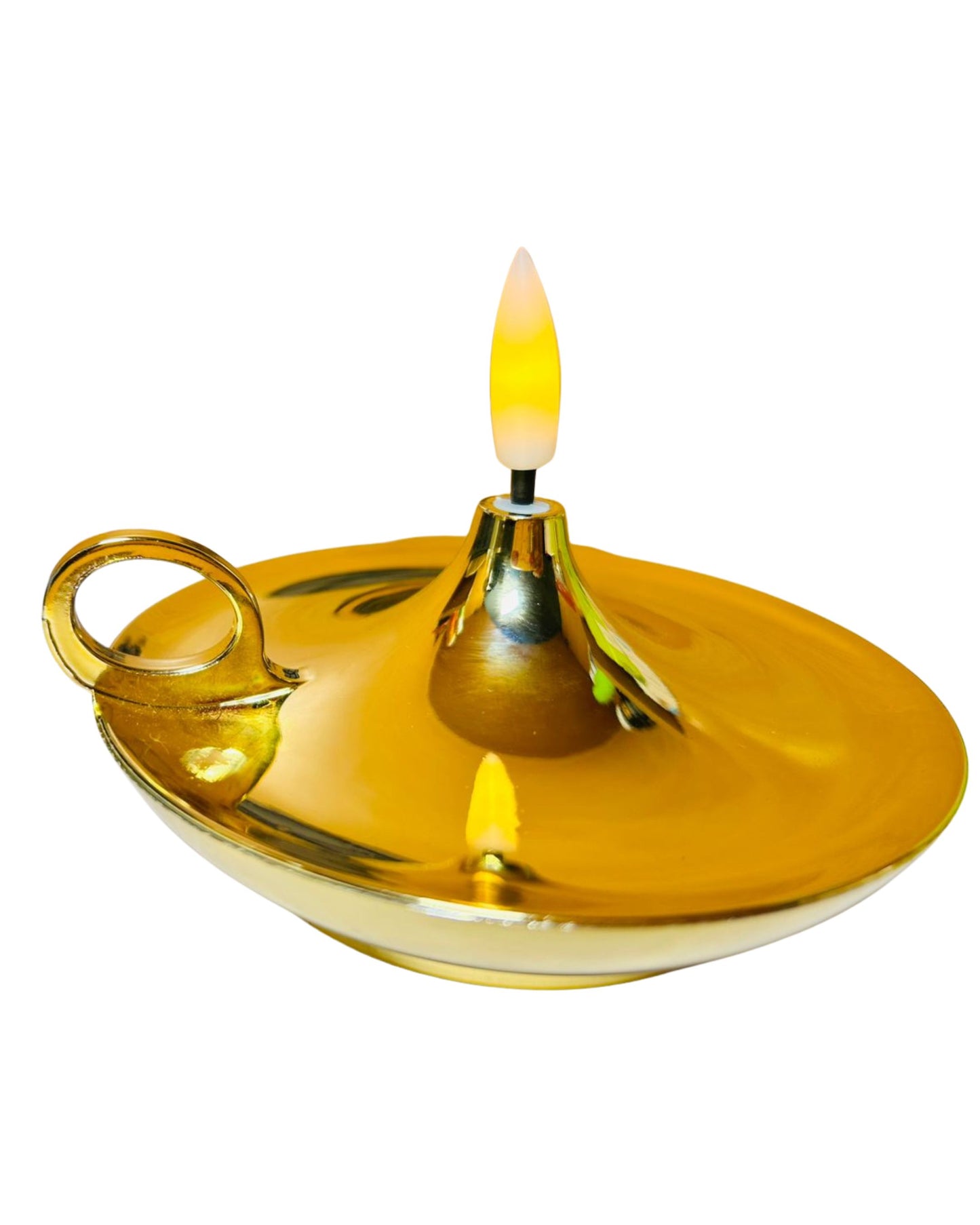 Flameless Electric Diya with Realistic Flickering Flame | Gold Finish | Perfect for Puja & Festival Decor