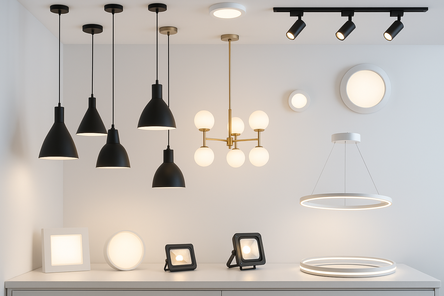 showing led lights and ceiling lights in light background 